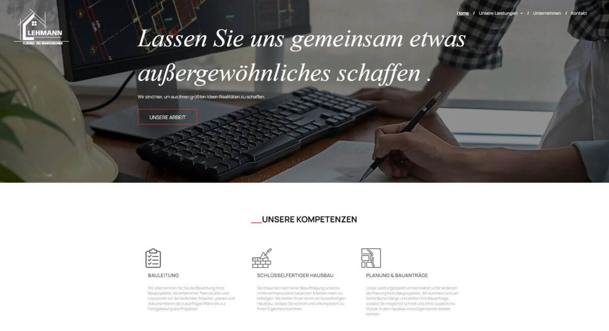 Homepage-Referenz Planungs- und Bauunternehmen Lehmann
