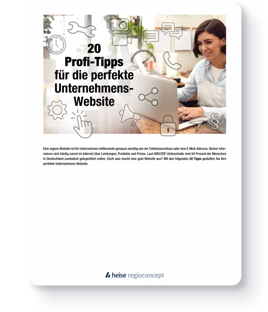 heise regioconcept E-Book 20 Tipps für die perfekte Unternehmens-Website Cover