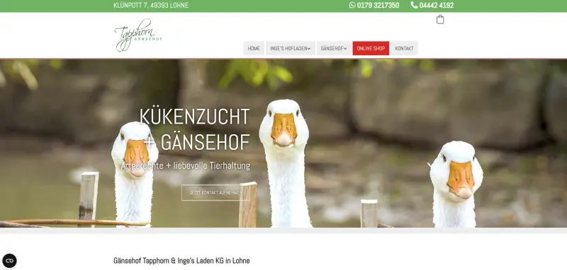 heise homepages Online-Shop Referenz Gänsehof Tapphorn