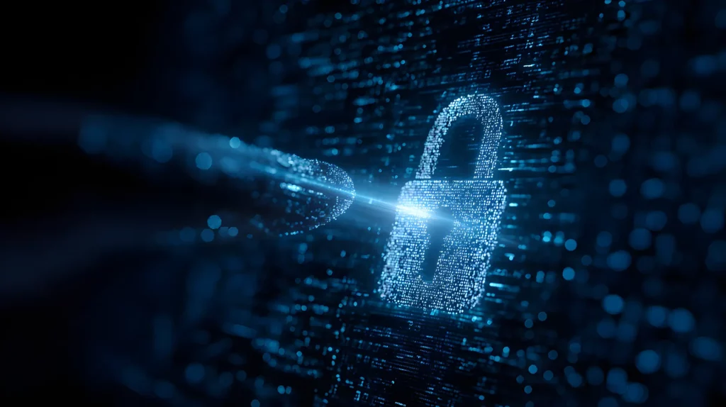 Digitales Vorhängeschloss symbolisiert Datensicherheit. Bild generiert mit KI.